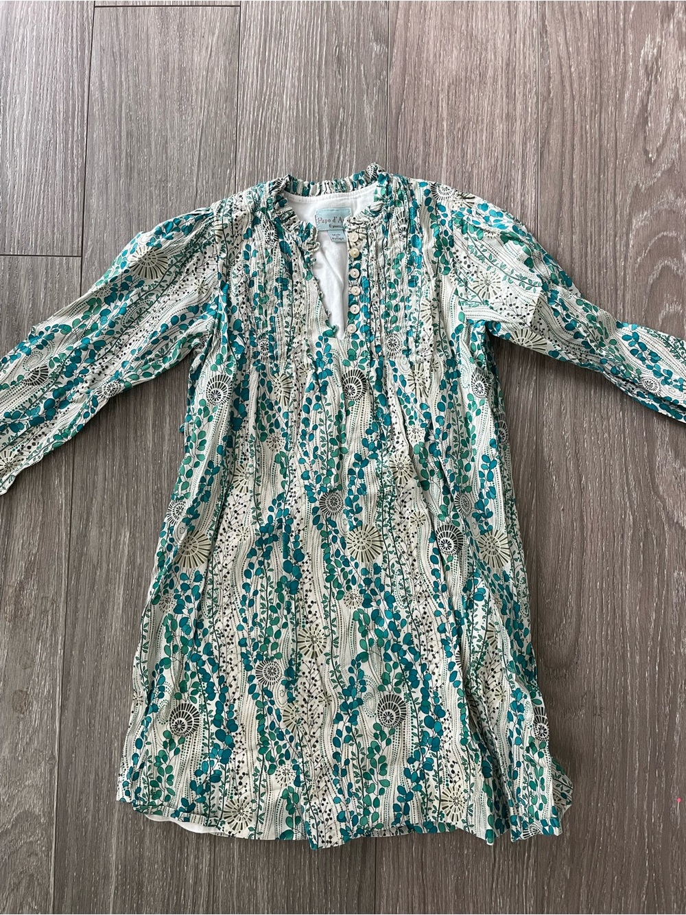 Papo d’ Anjo Cotton Dress in Teal and Cream
